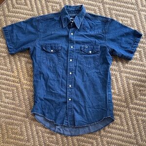 Wrangler Men's Dark Blue Denim Snap Front Button Down Shirt